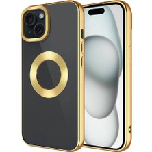 Apple iPhone 15 Plus Kılıf Tek Kamera Çerçeveli Logo Gösteren Ata Omega Kapak-Gold