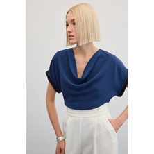 Kollar Taş Detaylı Salaş Bluz - Indigo