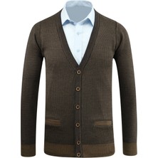 Erkek Büyük Beden Düğmeli Hırka Cepli Desenli Çelik Örgü Klasik Kalıp - 5208MB