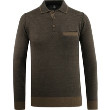 Erkek Büyük Beden Polo Yaka Kazak Cepli Desenli Çelik Örgü Klasik Kalıp - 5208FB