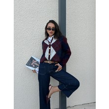 Kadın Bordo Düğmeli Şardonlu Hırka 5570