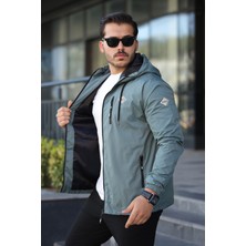 Comstarmoda Erkek Mint Renkli Kapüşonlu Suya Dayanıklı Cepli Yağmurluk Slim Fit Spor Tarzı