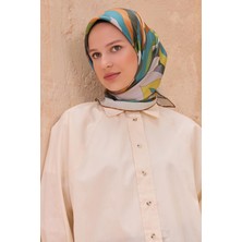 Belli Tivil Saf Ipek Eşarp 4108 - 04 Yeşil Karışık Desen