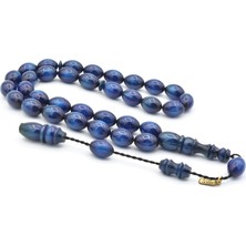 Hakkı Usta Imzalı Beyzi Kesim Simli Mavi Sıkma Kehribar Tesbih