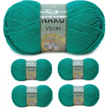 5 Adet Vizon Premium Akrilik El Örgü Ipi Yünü Renk NO:181 Ördek Başı Yeşil