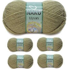 5 Adet Vizon Premium Akrilik El Örgü Ipi Yünü Renk NO:268 Asker Yeşil
