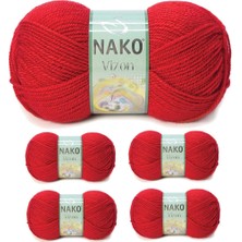 5 Adet Vizon Premium Akrilik El Örgü Ipi Yünü Renk NO:251 Bayrak Kırmızı