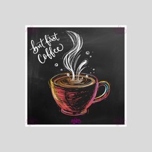 Modern Kahve Köşesi Için But First Coffee Yazılı Renkli Metal Duvar Panosu