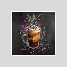 Renkli Karatahta Stilinde Latte ve Krema Illüstrasyonlu Dekoratif Alüminyum Duvar Panosu