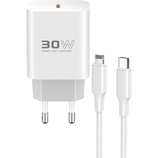 Bfs  C87C 30W Type-C Çıkışlı Ekstra DL50 1m Type-C To Lightning Kablolu Pd Şarj Cihazı - Beyaz