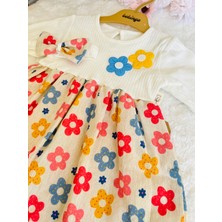 Kız Bebek ve Çocuk Saç Bantlı Çiçekli 4 Farklı Renkli Elbise