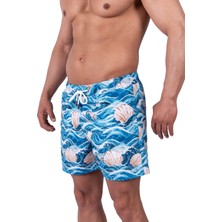 Bronz Ocean Wave Erkek Deniz Şortu Hızlı Kuruyan Aquadry Kumaş, Mavi Tonlar, Fermuarlı Cepli