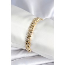 Pirinç Gold Renk Damla Model Zirkon Taşlı Kadın Bileklik - TJ-BB7972