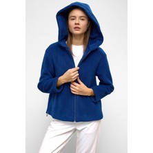 Kapüşonlu Fermuar Detaylı Oversize Kısa Kaban Saks 3130