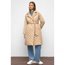 Belden Bağlamalı Çıt Çıt Kapamalı Kruvaze Kapitone Mont Taş 6786