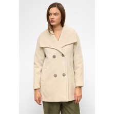 Mendil Yaka Kruvaze Geniş Kesim Kaban Bej 3129