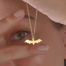 14 Ayar Altın Kaplama Cadılar Bayramı Yarasa Gümüş Kolye - CN00462