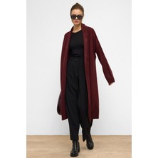 Oversize Uzun Triko Hırka Bordo 8271