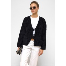 Önden Bağlamalı Soft Triko Hırka Siyah 8267