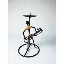 Vintage Gitarist Temalı Metal Mumluk & 16 cm
