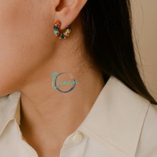 Ocean Desing Pirinç Gold Renk Mineli Çok Renkli Kabartmalı Halka Küpe