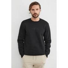 3 Iplik Kabartma Yazı Baskılı Sweatshirt