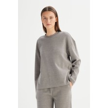 Loose Fit Rahat Kesim Bisiklet Yaka Gri Triko Kazak