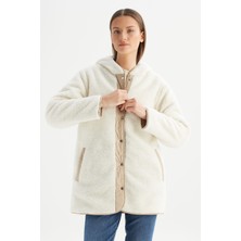 Regular Fit Normal Kesim Kapüşonlu Bej Kapitoneli Mont