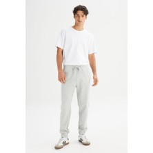 Regular Fit Normal Kesim Ribanalı Paça Gri Melanj Sweatpant Eşofman Altı