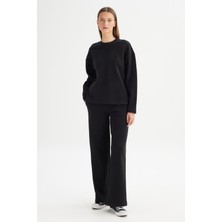 Straight Fit Düz Kesim Normal Bel Siyah Sweatpant Eşofman Altı