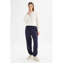 Loose Fit Geniş Kesim Lacivert Pamuklu Esnek Sweatpant