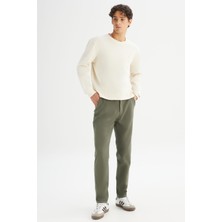 Regular Fit Normal Kesim Normal Bel Pamuklu Esnek Haki Chino Pantolon