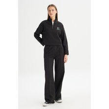 Loose Fit Geniş Kesim Siyah Pamuklu Esnek Sweatpant