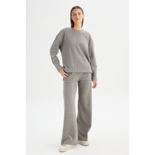 Straight Fit Düz Kesim Normal Bel Gri Sweatpant Eşofman Altı