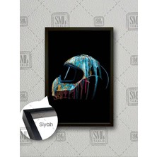 SML Tablo Motorsiklet Kaskı Akan Renkli Boyalar Moto Cross Tutku Heyecan Çerçeveli Dikey Kanvas Tablo