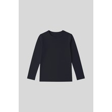 Lacivert O Yaka Standart Fit Basic Uzun Kollu Unisex Çocuk T-Shirt - 11329