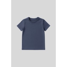 Koyu Mavi O Yaka Standart Fit Basic Unisex Çocuk T-Shirt - 11328