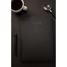 Kişiye Özel Hediyelik Cilt 2026 Düz Sert Kapak Siyah Deri Haftalık Ajanda