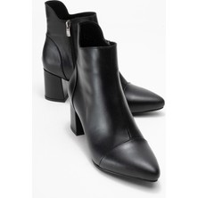 Gael Siyah Cilt Hakiki Deri Kadın Kalın Topuklu Bot