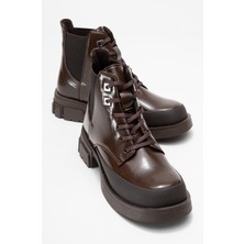 Challo Kahverengi Rugan Bağcıklı Lastikli Kadın Postal Bot