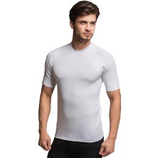 Thermoform Bambu Reglan Kısa Kol T-Shirt Beyaz L Erkek Günlük Kullanım İçin Organik Pamuklu Standart Kalıp