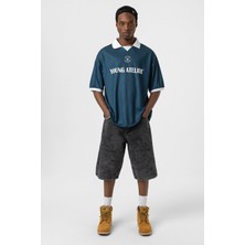 Oversize Polo Yaka Forma Tişört Nefti/indigo