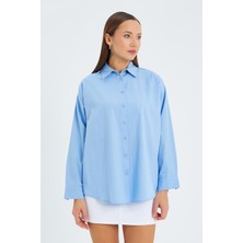 4618 Kadın Arkası Robalı Basic Gömlek Bebe Mavi