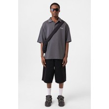 Polo Yaka Oversize Tişört Füme