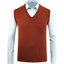 Erkek V Yaka Süveter Triko Düz Renk Çelik Örgü Klasik Kalıp - 5200H