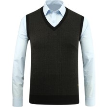 Erkek V Yaka Süveter Desenli Çelik Örgü Regular Kalıp - 5206H
