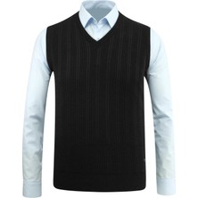 Erkek V Yaka Süveter Desenli Çelik Örgü Klasik Kalıp - 5209H