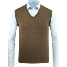 Erkek V Yaka Süveter Triko Düz Renk Çelik Örgü Klasik Kalıp - 5200H