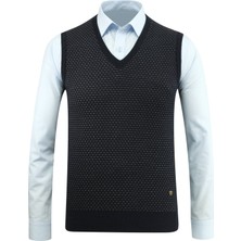 Erkek V Yaka Süveter Desenli Çelik Örgü Regular Kalıp - 5201H