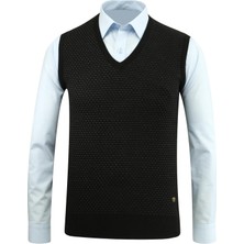 Erkek V Yaka Süveter Desenli Çelik Örgü Regular Kalıp - 5201H